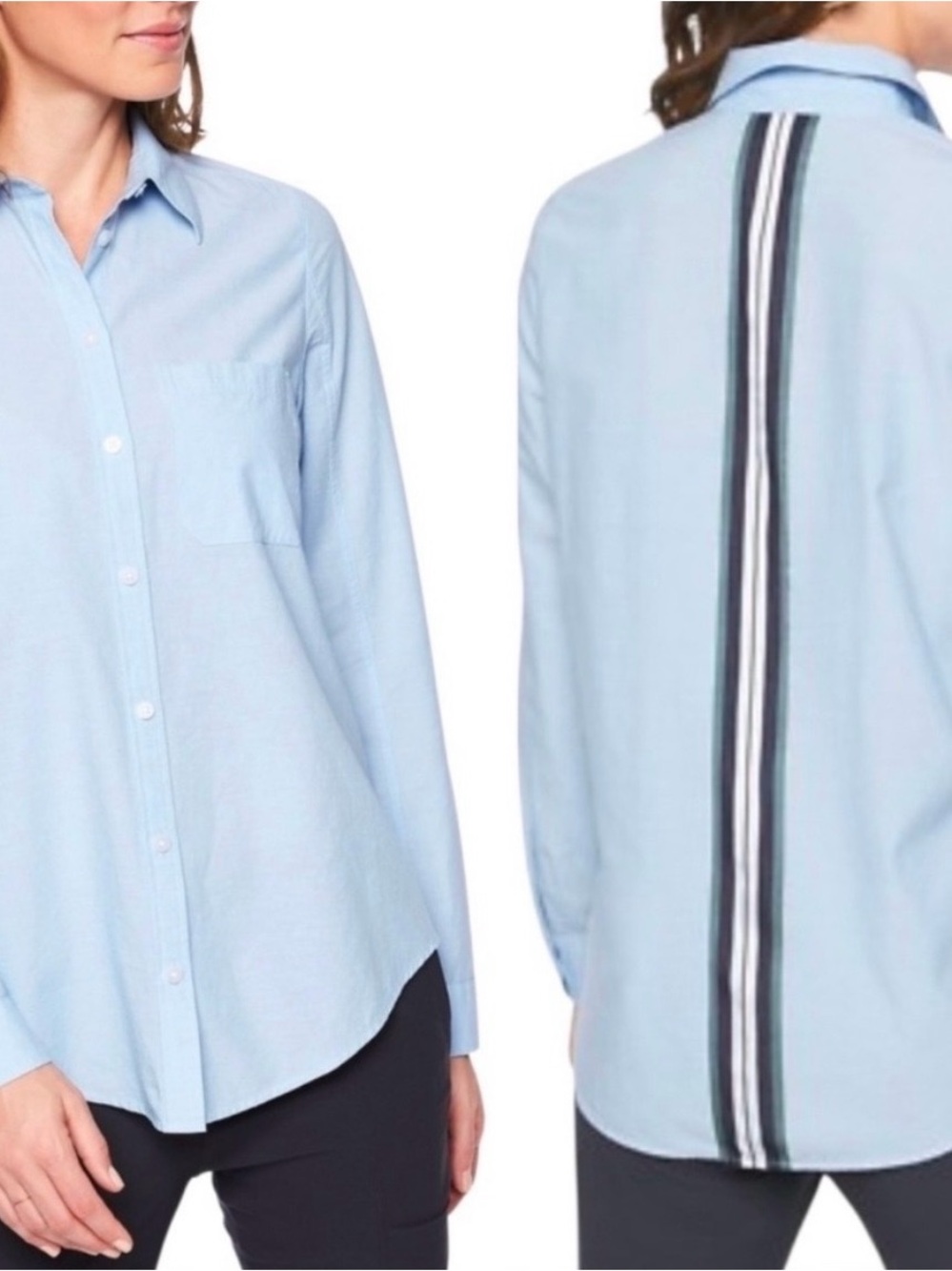 Athleta Sky Blue Button-Down Shirt with Back Stripe